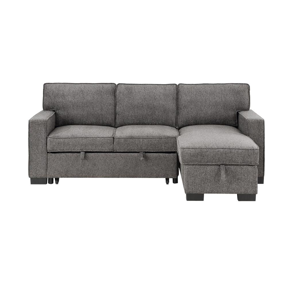 Estelle Dark Gray Fabric Reversible Sleeper Sectional with Storage Chaise Drop-Down Table 2 Cup Holders and 2 USB Ports