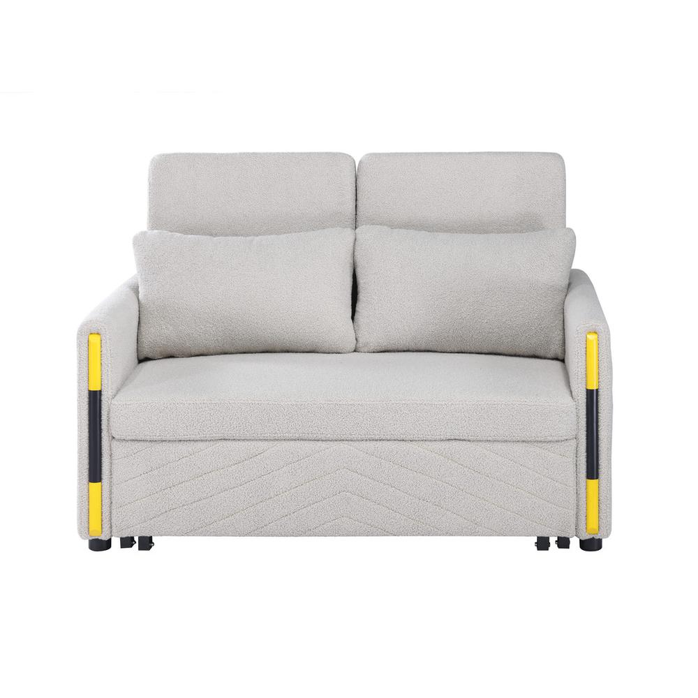 Beige Teddy Velvet Sleeper Loveseat with Side Pockets