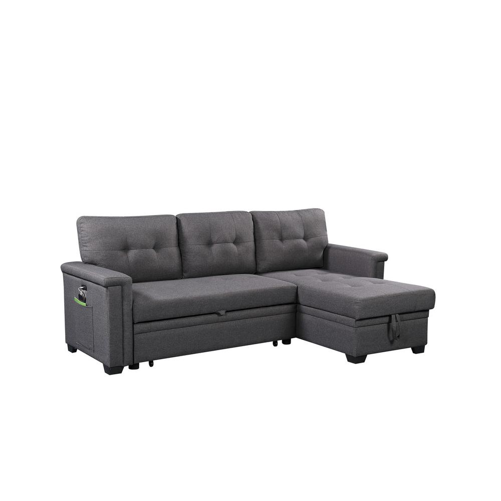 Nathan Dark Gray Reversible Sleeper Sectional Sofa with Storage Chaise