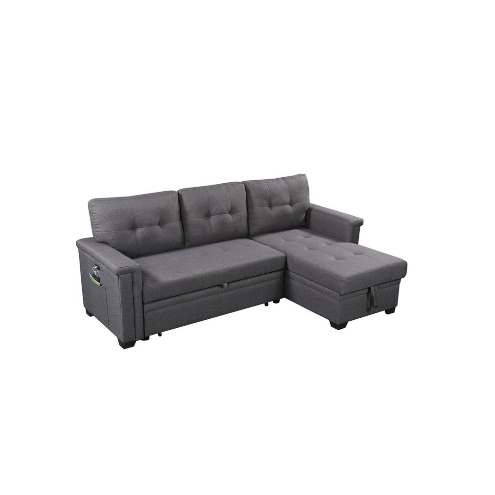 Nathan Dark Gray Reversible Sleeper Sectional Sofa with Storage Chaise