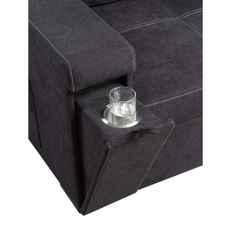 Woven Fabric Reversible Sleeper Sectional Sofa with Storage Chaise Cup Holder