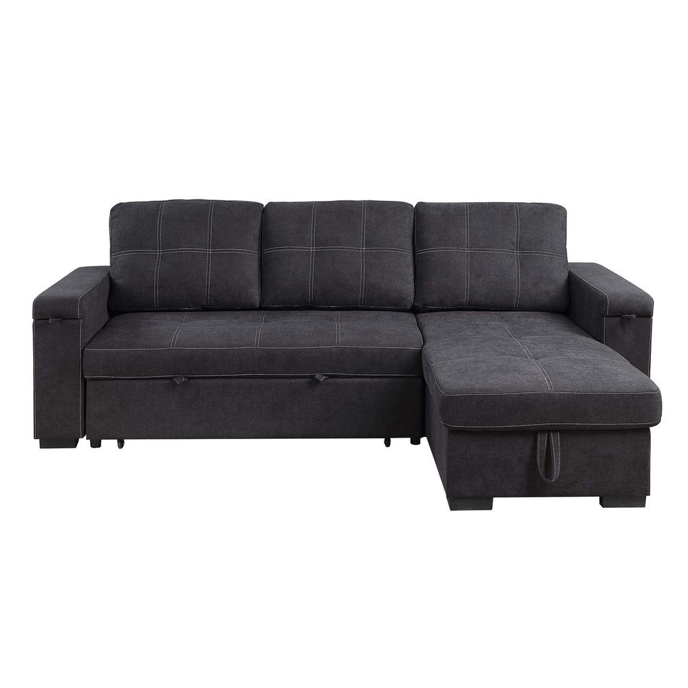 Woven Fabric Reversible Sleeper Sectional Sofa with Storage Chaise Cup Holder