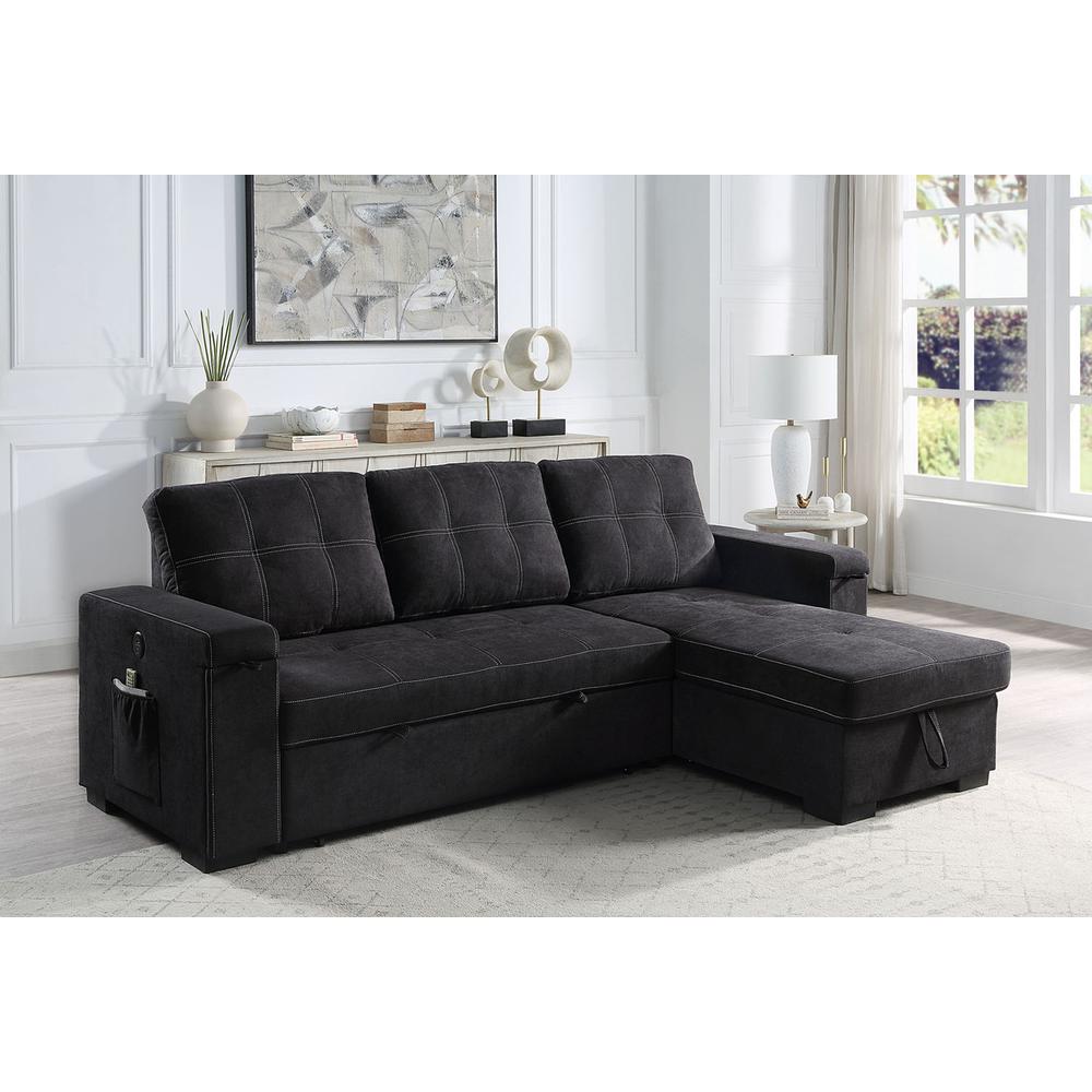 Woven Fabric Reversible Sleeper Sectional Sofa with Storage Chaise Cup Holder