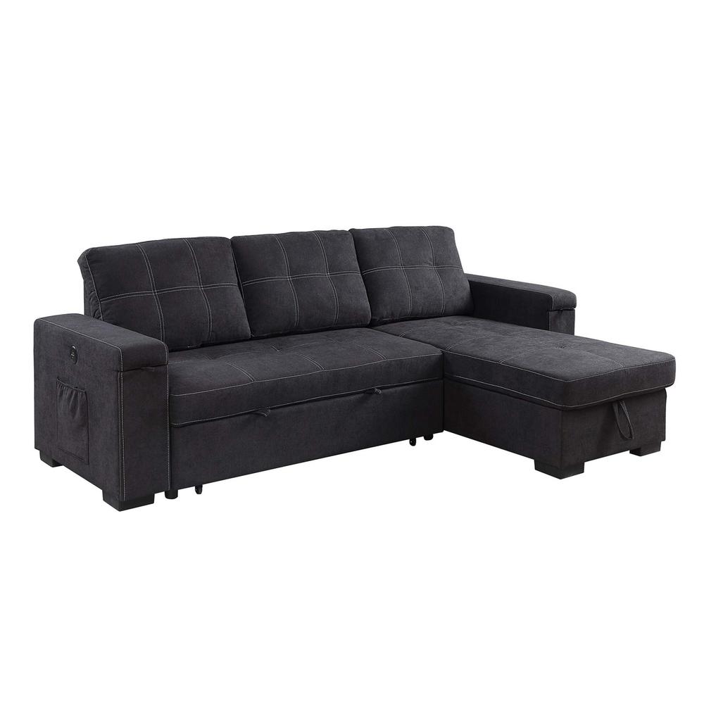 Woven Fabric Reversible Sleeper Sectional Sofa with Storage Chaise Cup Holder