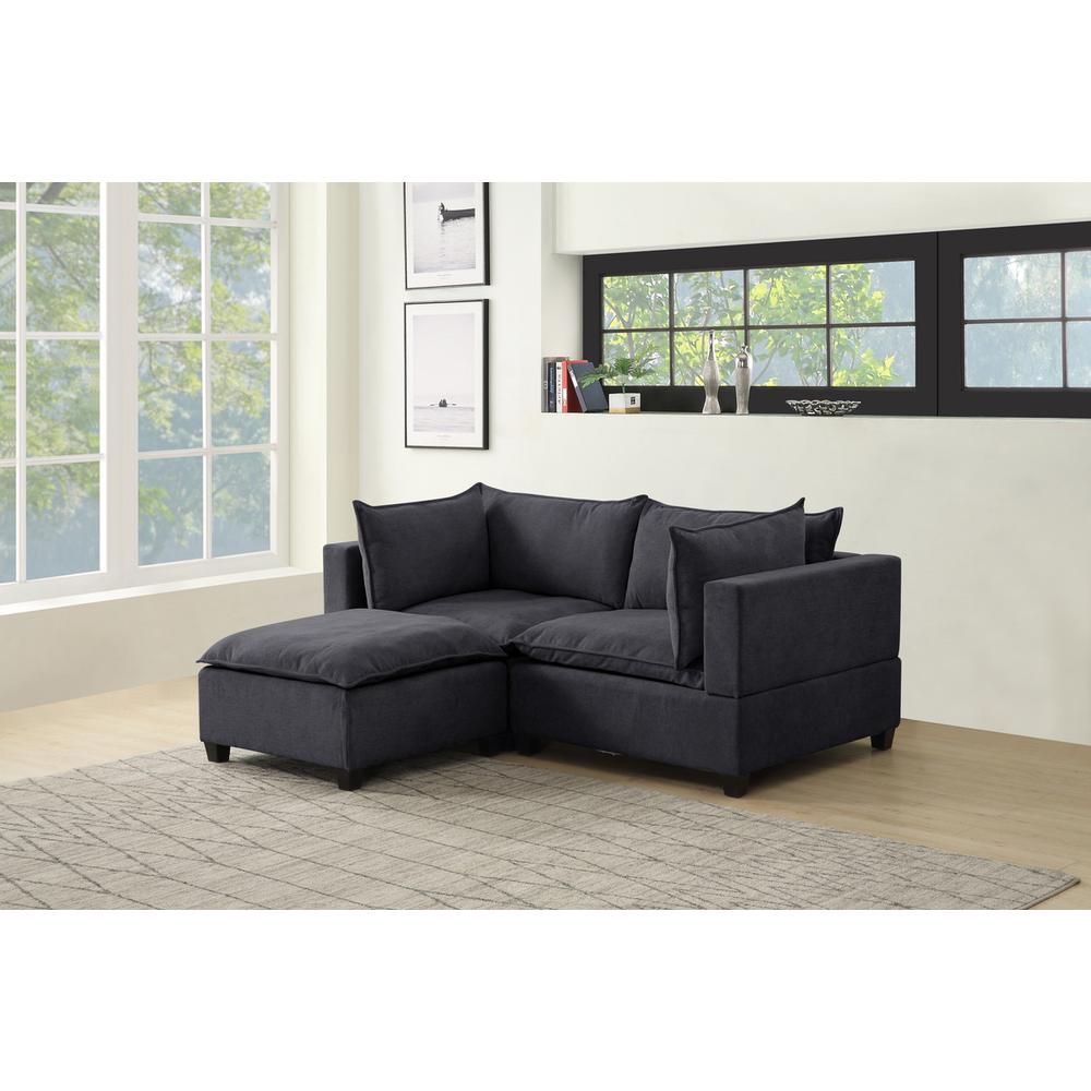 Madison Dark Gray Fabric Sectional Loveseat Ottoman