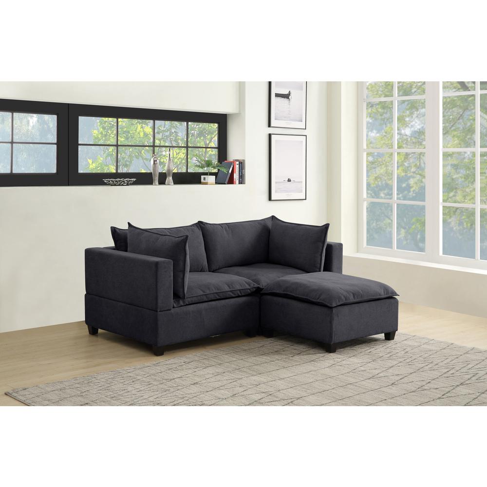 Madison Dark Gray Fabric Sectional Loveseat Ottoman