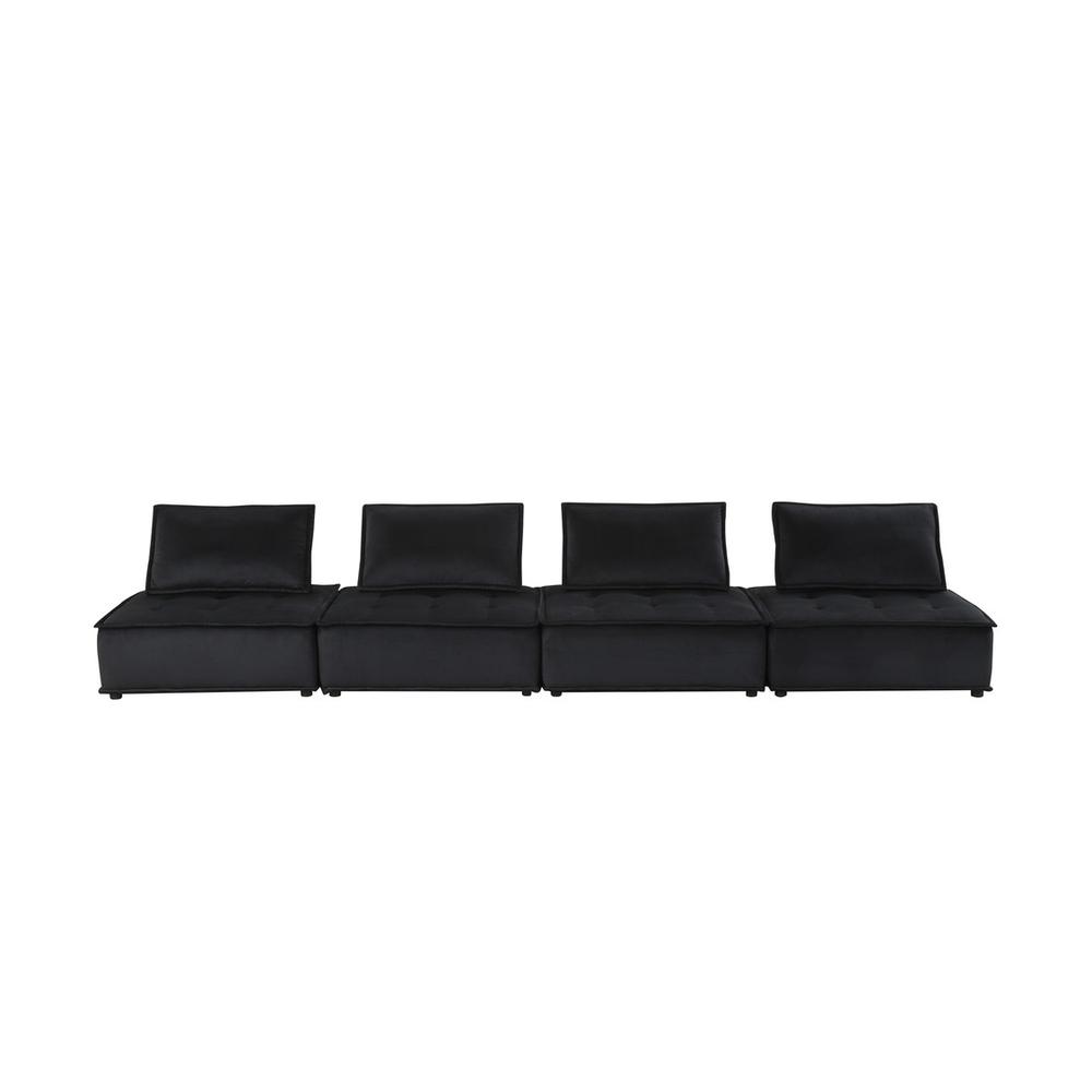 Anna Black Velvet 4-Seater Modular Sofa