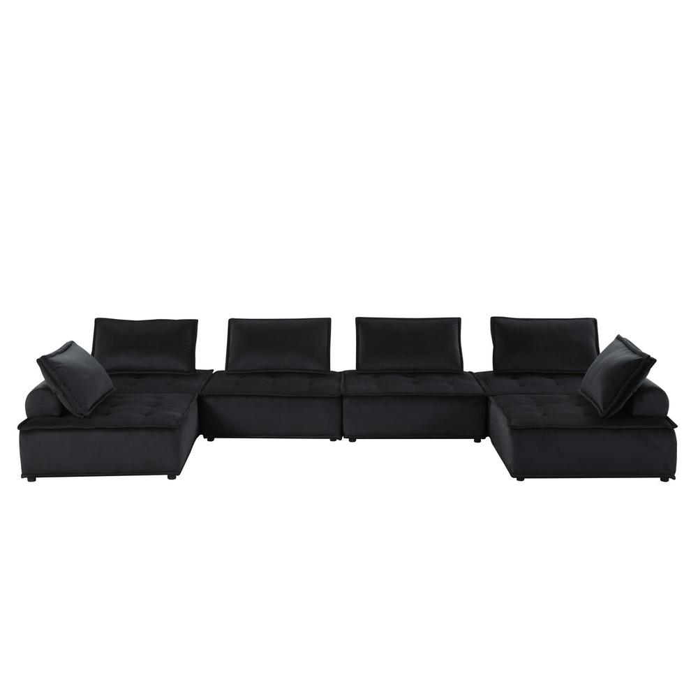 Anna Black Velvet 6-Seater U-Shape Modular Sectional Sofa