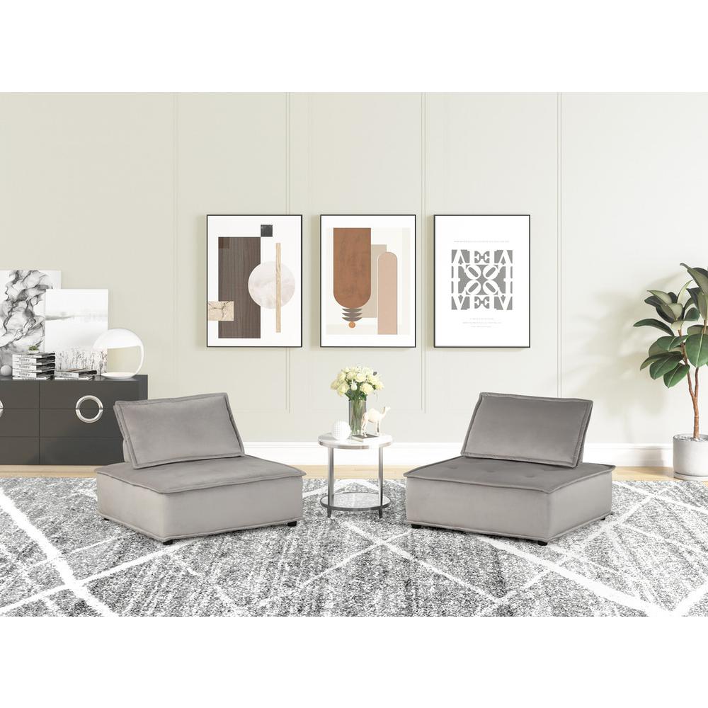 Anna Light Gray Velvet Set of 2 Armless Lounge Chair