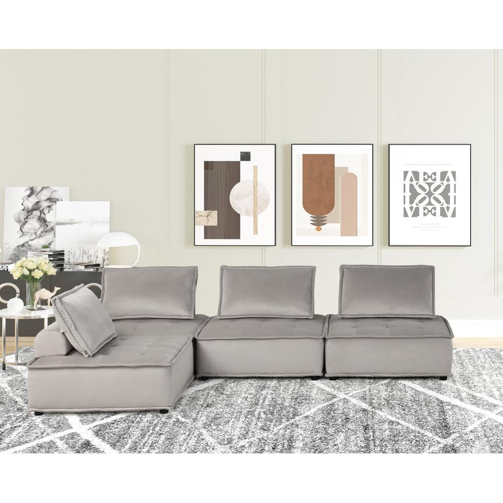 Anna Light Gray Velvet 4-Seater Modular Sofa