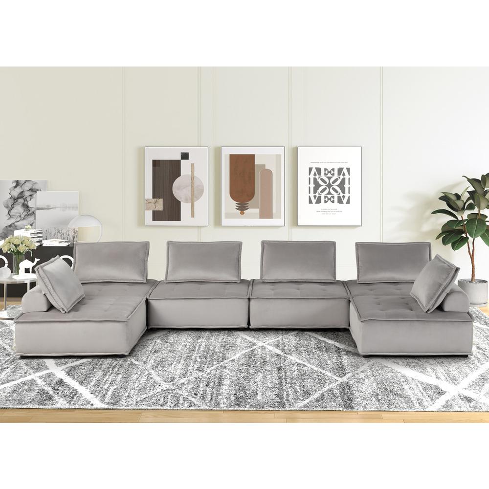 Anna Light Gray Velvet 6-Seater U-Shape Modular Sectional Sofa