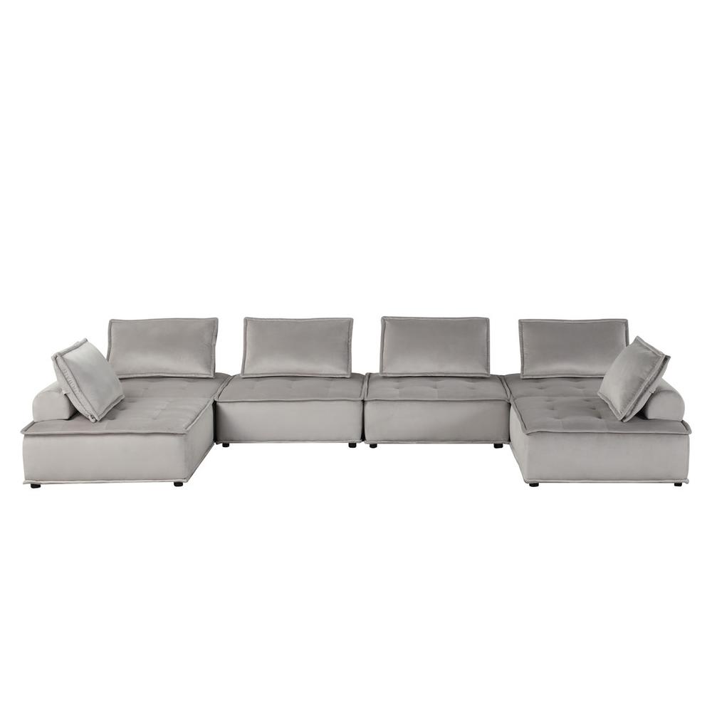 Anna Light Gray Velvet 6-Seater U-Shape Modular Sectional Sofa