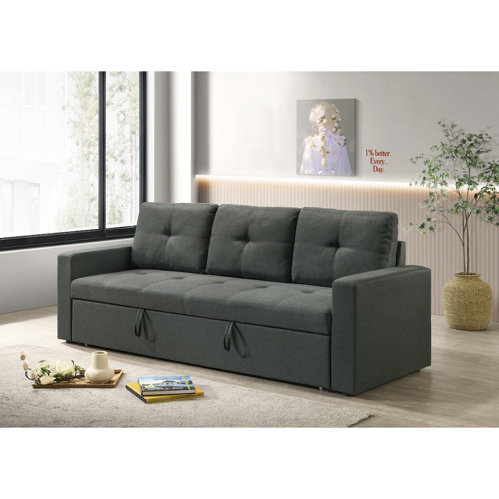 83.5″W Dark Gray Fabric Sleeper Sofa with Tufted Cushions