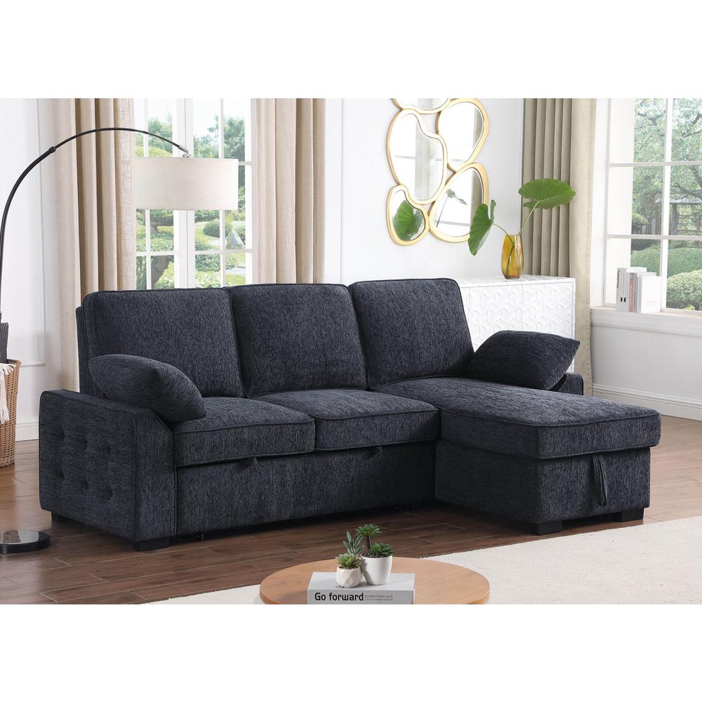 Mackenzie Dark Gray Chenille Fabric Sleeper Sectional with Right-Facing Storage Chaise