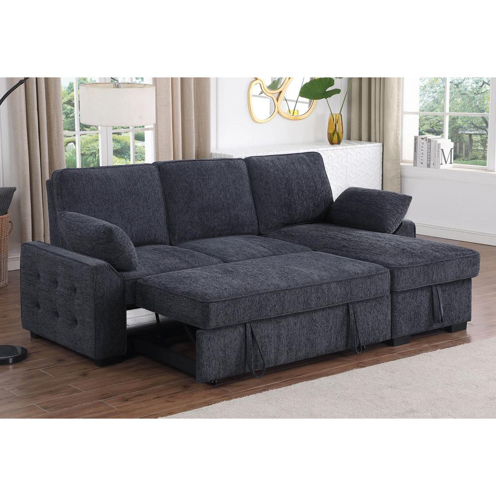 Mackenzie Dark Gray Chenille Fabric Sleeper Sectional with Right-Facing Storage Chaise