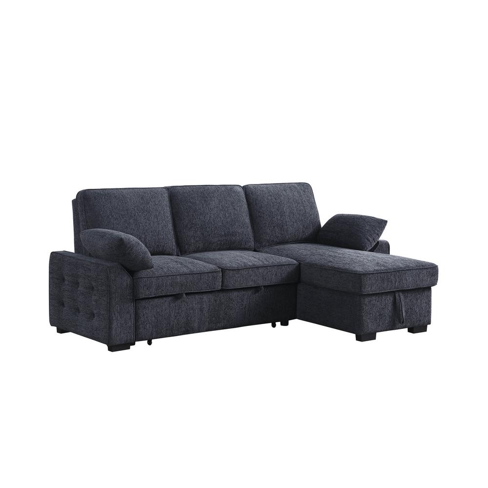 Mackenzie Dark Gray Chenille Fabric Sleeper Sectional with Right-Facing Storage Chaise