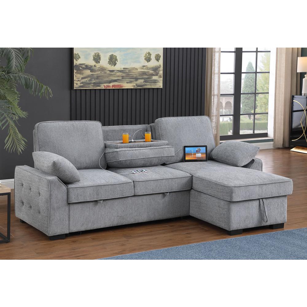 Mackenzie Light Gray Chenille Fabric Sleeper Sectional with Right-Facing Storage Chaise