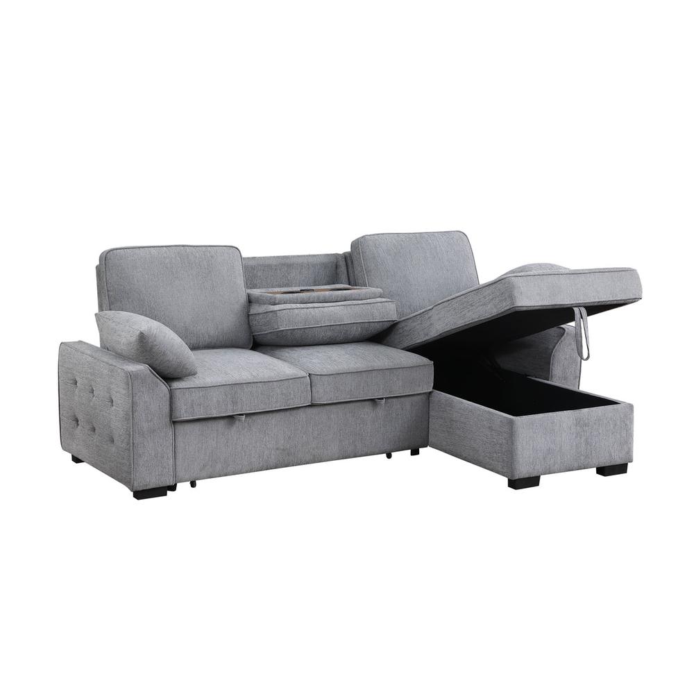 Mackenzie Light Gray Chenille Fabric Sleeper Sectional with Right-Facing Storage Chaise