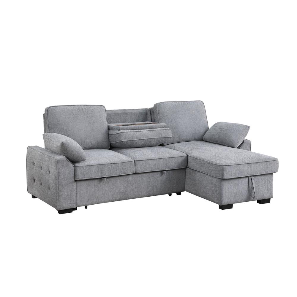 Mackenzie Light Gray Chenille Fabric Sleeper Sectional with Right-Facing Storage Chaise
