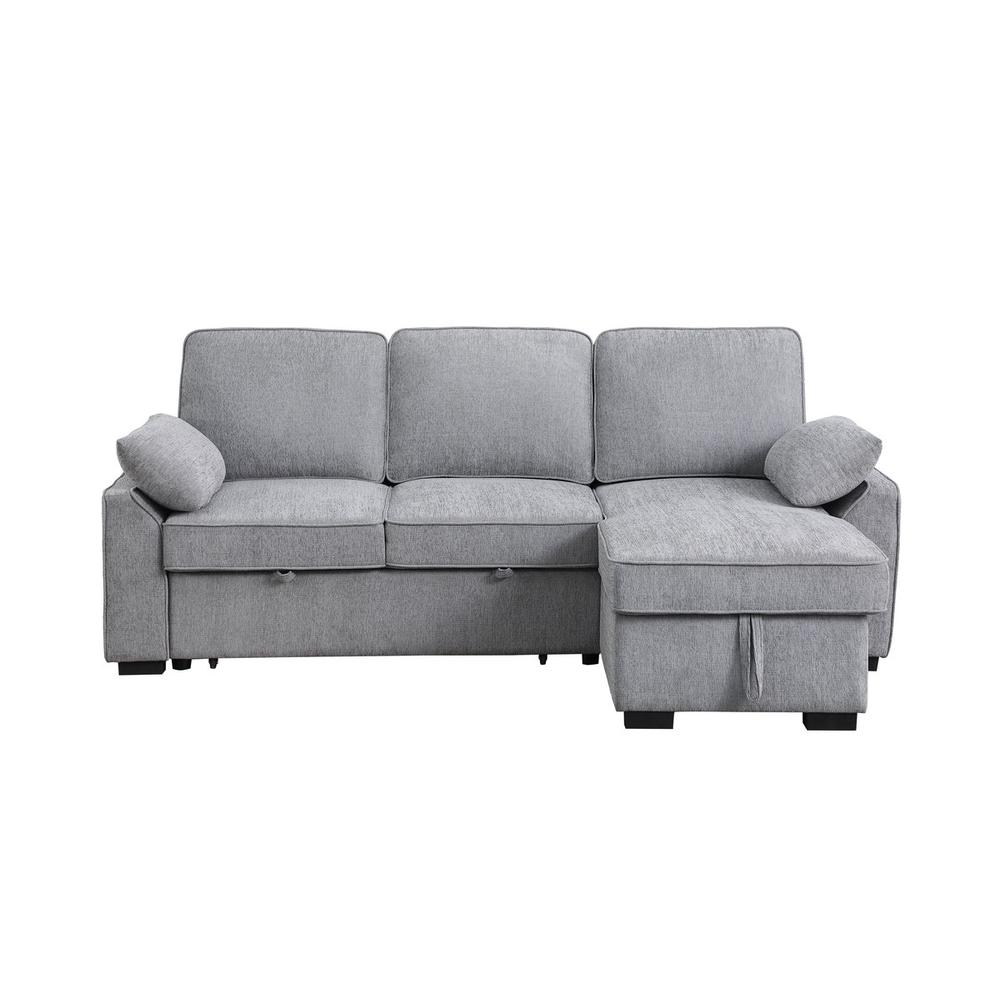 Mackenzie Light Gray Chenille Fabric Sleeper Sectional with Right-Facing Storage Chaise