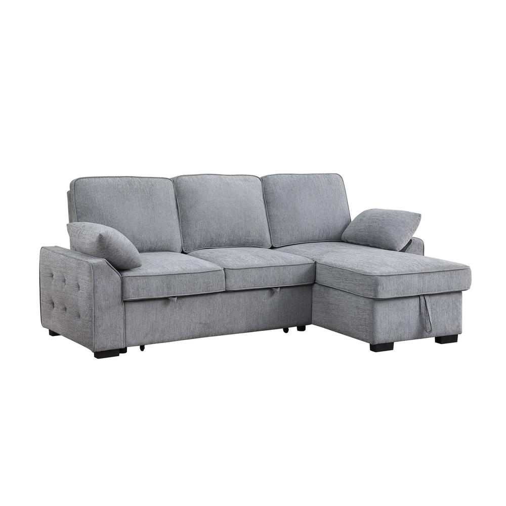 Mackenzie Light Gray Chenille Fabric Sleeper Sectional with Right-Facing Storage Chaise