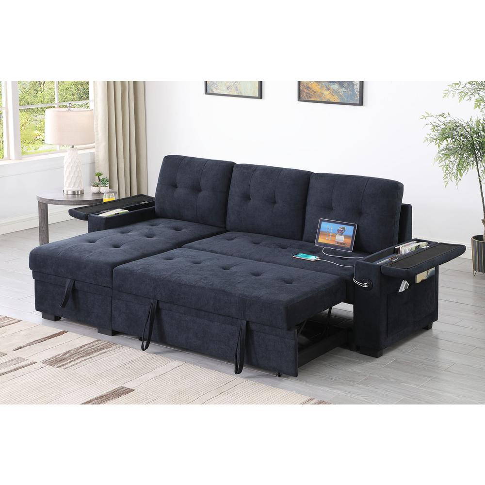 84″W Dark Gray Woven Fabric Reversible Sleeper Sectional Sofa