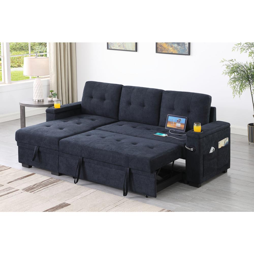 84″W Dark Gray Woven Fabric Reversible Sleeper Sectional Sofa