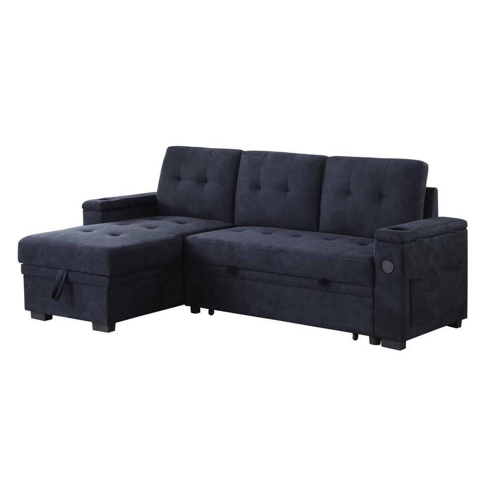 84″W Dark Gray Woven Fabric Reversible Sleeper Sectional Sofa