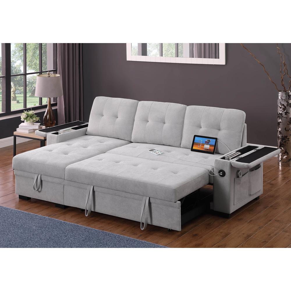 84″W Gray Woven Fabric Reversible Sleeper Sectional Sofa