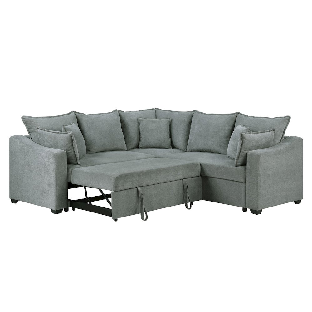 Allen 92″W Gray Woven Fabric Sleeper Sectional Sofa with Throw Pillows