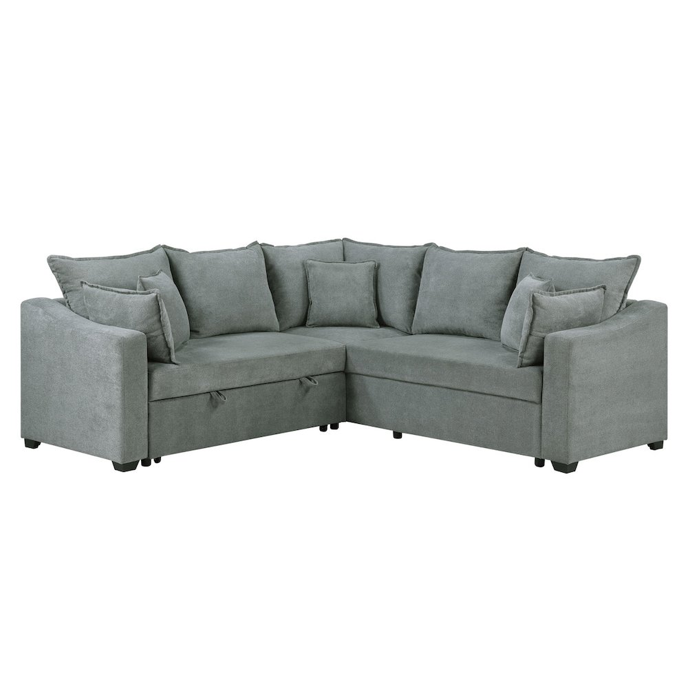 Allen 92″W Gray Woven Fabric Sleeper Sectional Sofa with Throw Pillows