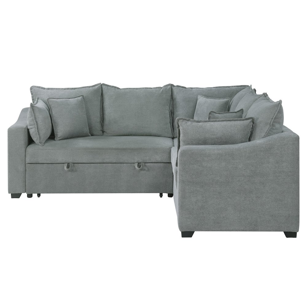 Allen 92″W Gray Woven Fabric Sleeper Sectional Sofa with Throw Pillows
