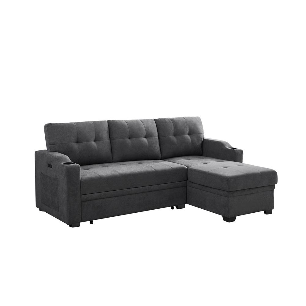Mabel Dark Gray Woven Fabric Sleeper Sectional with cupholder