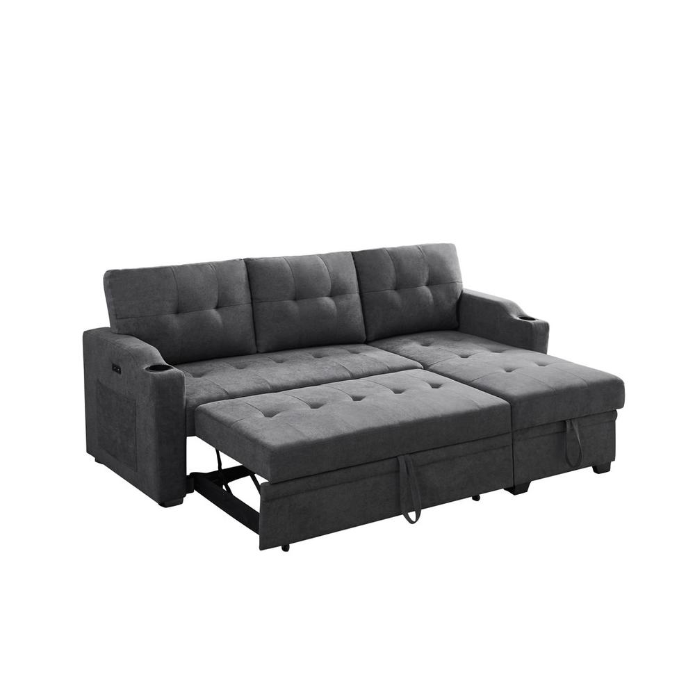 Mabel Dark Gray Woven Fabric Sleeper Sectional with cupholder