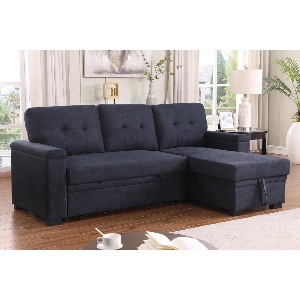 84.5″W Dark Gray Woven Fabric Reversible Sleeper Sectional Sofa