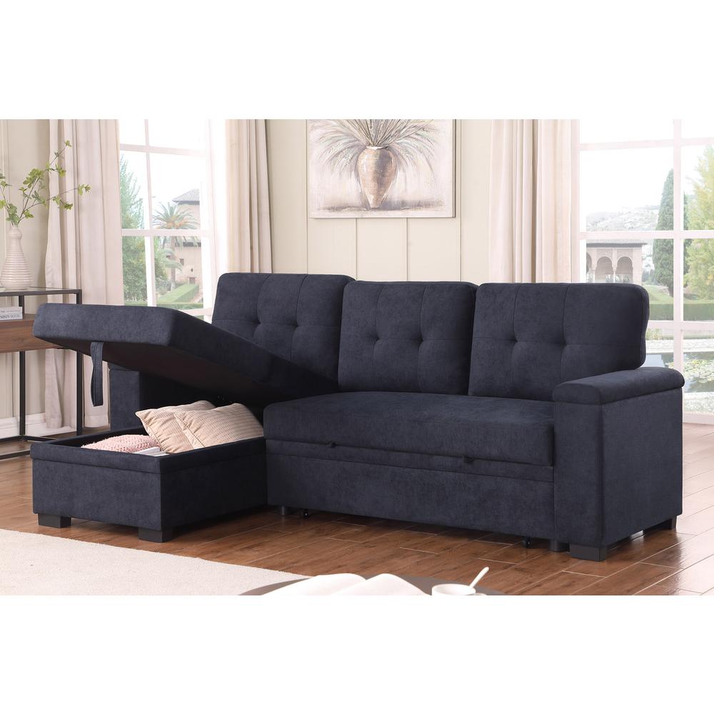 84.5″W Dark Gray Woven Fabric Reversible Sleeper Sectional Sofa