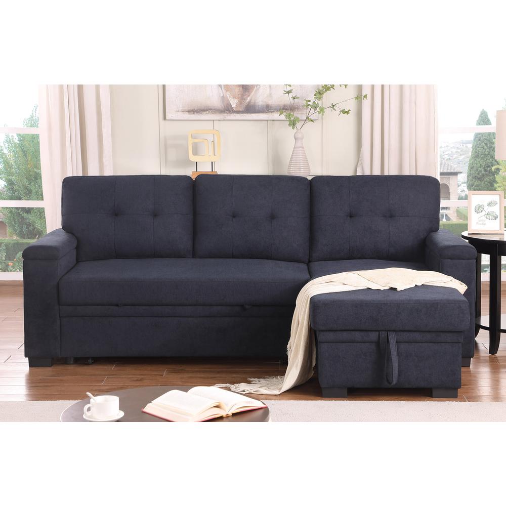 84.5″W Dark Gray Woven Fabric Reversible Sleeper Sectional Sofa