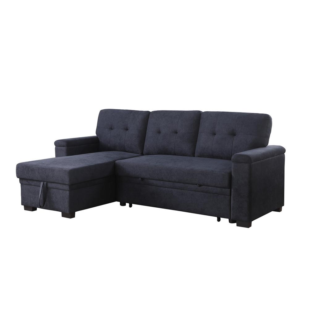 84.5″W Dark Gray Woven Fabric Reversible Sleeper Sectional Sofa