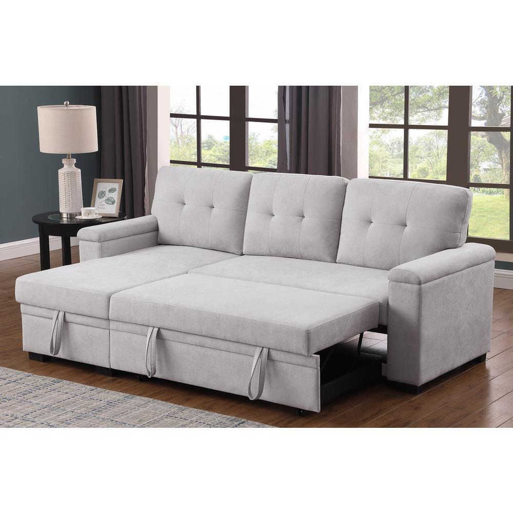 84.5″W Light Gray Woven Fabric Reversible Sleeper Sectional Sofa