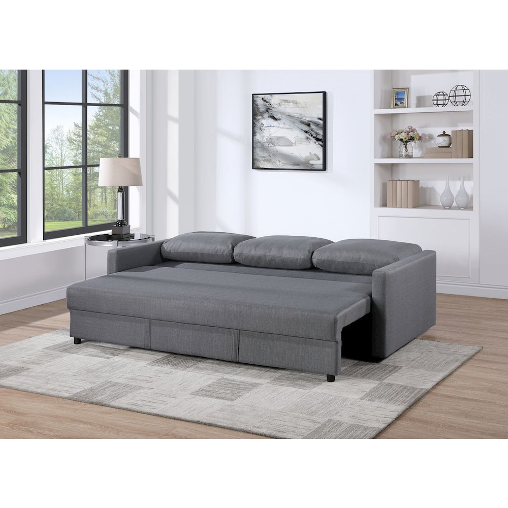 Odette 88.5″W Gray Linen Convertible Sleeper Sofa with Storage