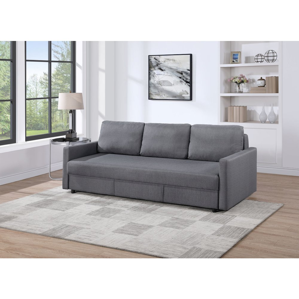 Odette 88.5″W Gray Linen Convertible Sleeper Sofa with Storage