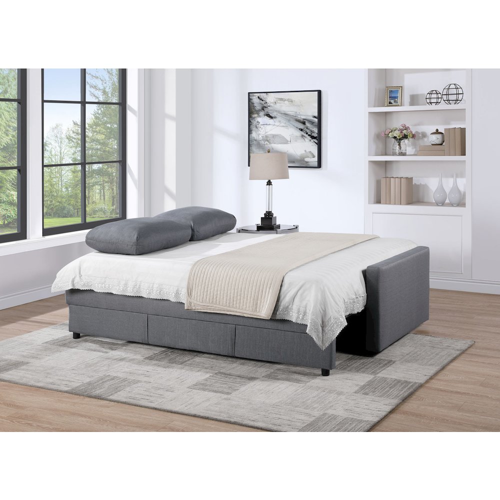 Odette 88.5″W Gray Linen Convertible Sleeper Sofa with Storage