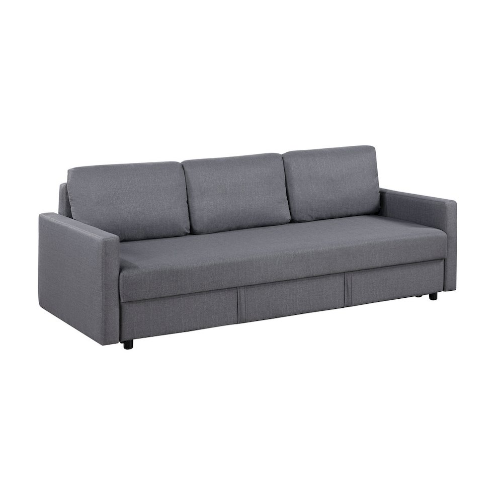 Odette 88.5″W Gray Linen Convertible Sleeper Sofa with Storage
