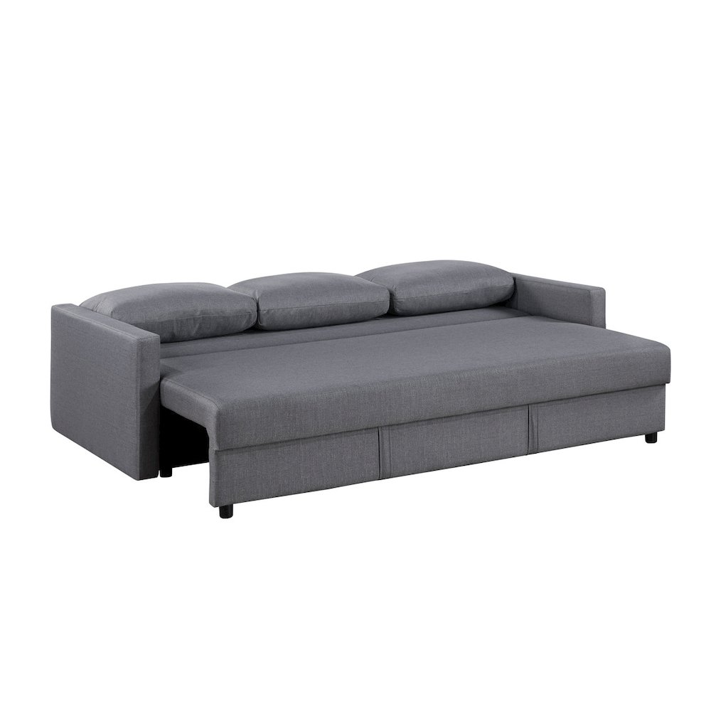 Odette 88.5″W Gray Linen Convertible Sleeper Sofa with Storage