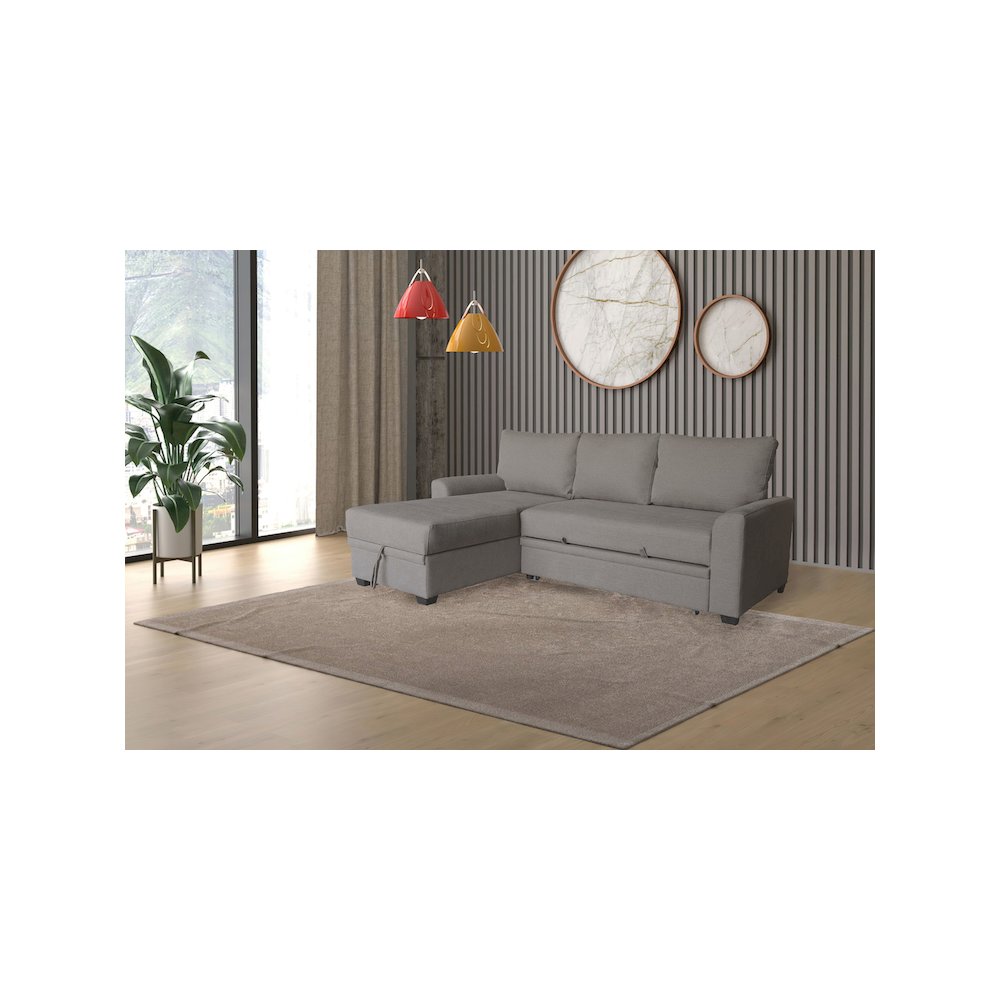 90.5″W Brown Flannel Fabric Sleeper Sectional with Left-Facing Storage Chaise