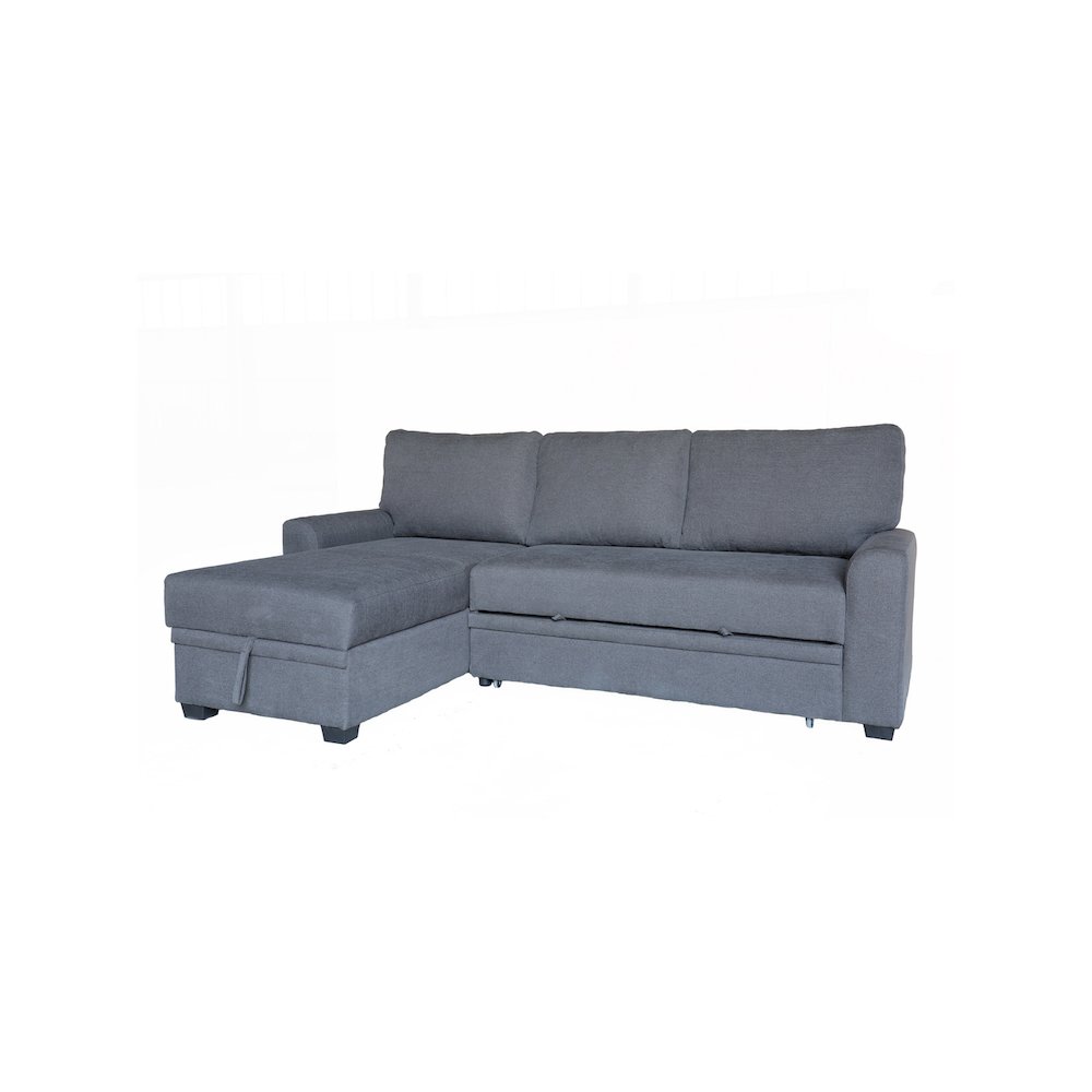 90.5″W Gray Flannel Fabric Sleeper Sectional with Left-Facing Storage Chaise