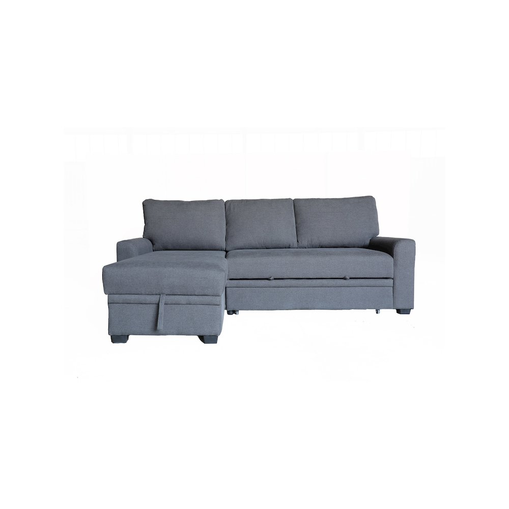 90.5″W Gray Flannel Fabric Sleeper Sectional with Left-Facing Storage Chaise