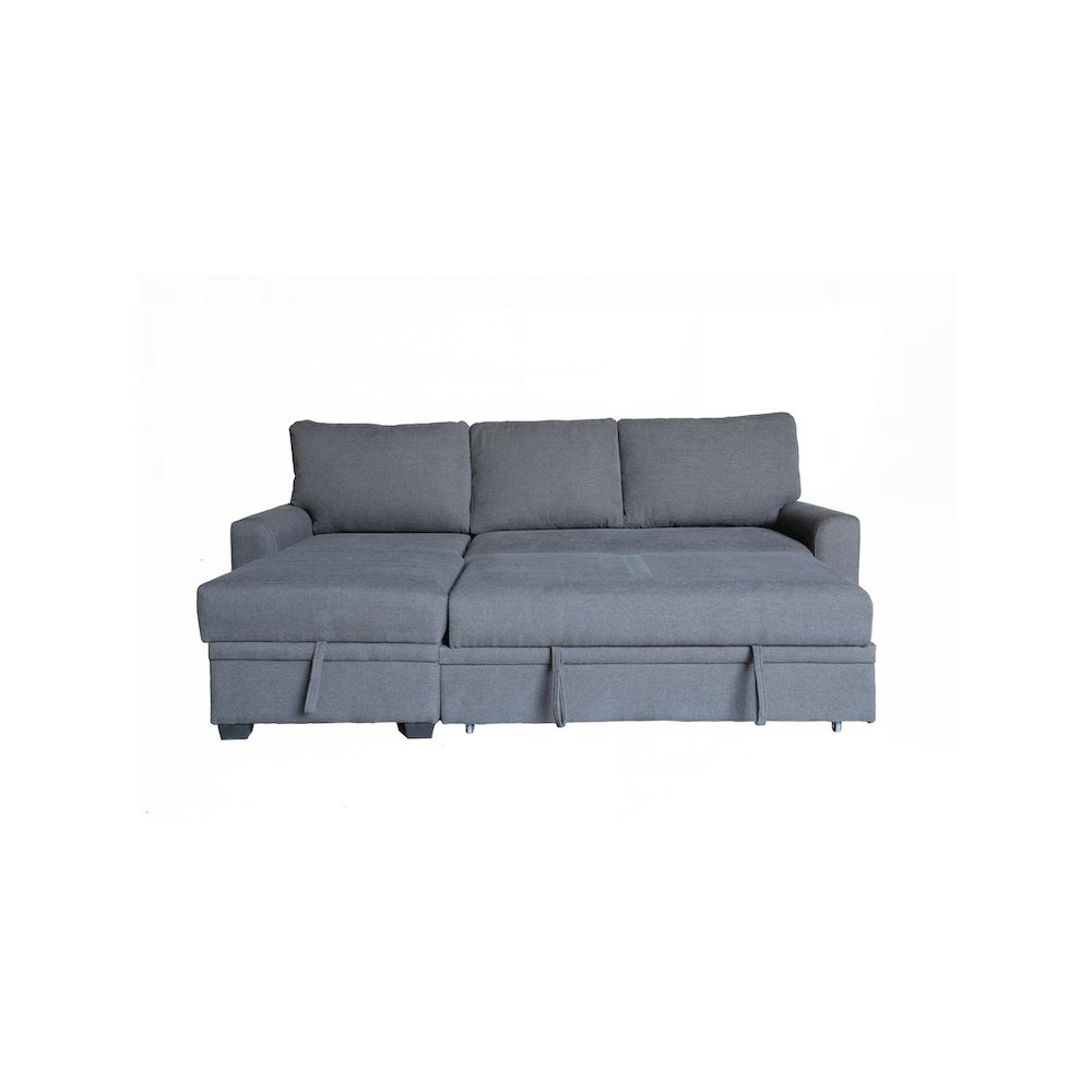 90.5″W Gray Flannel Fabric Sleeper Sectional with Left-Facing Storage Chaise