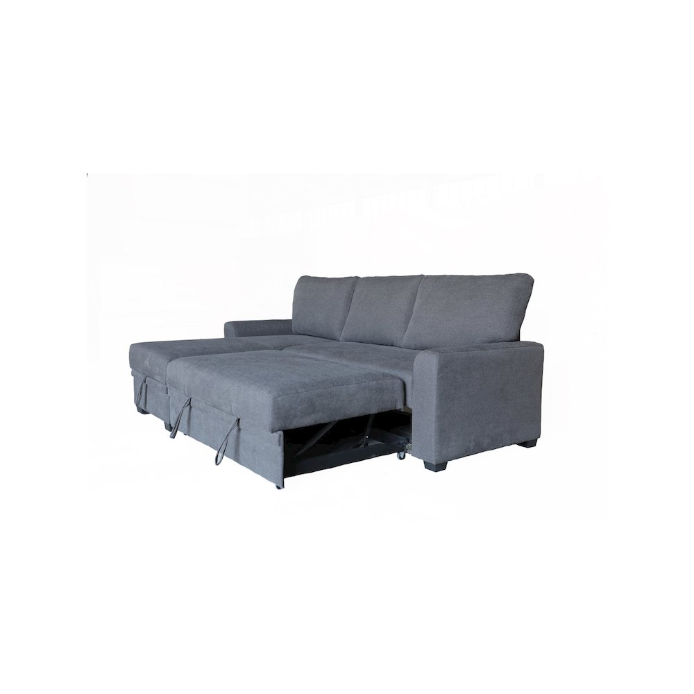90.5″W Gray Flannel Fabric Sleeper Sectional with Left-Facing Storage Chaise