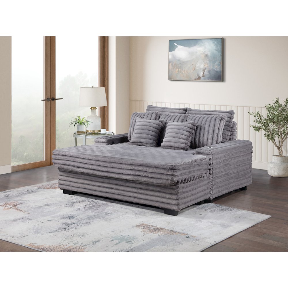 Symphony 67″W Gray Corduroy Oversized Sofa Chaise Lounge Chair
